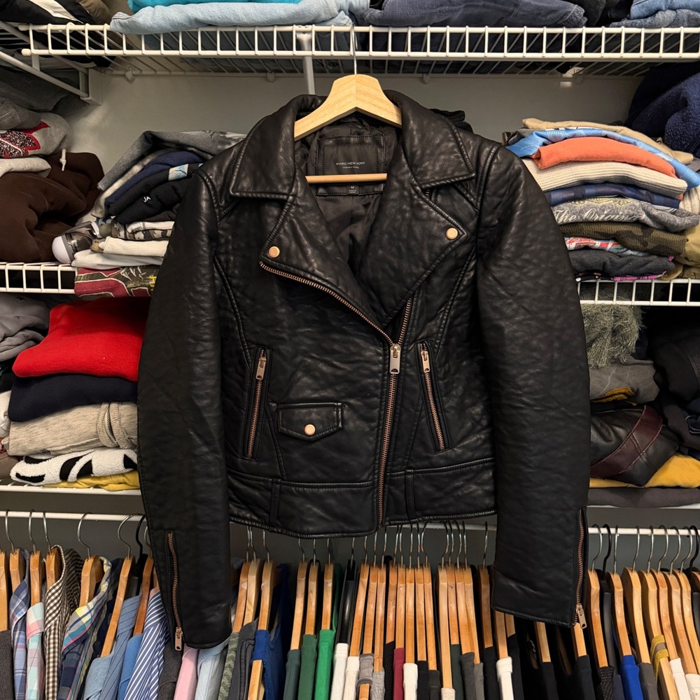Marc New York Leather Biker Jacket Women's M Black Moto Racing Rose Gold Zippers